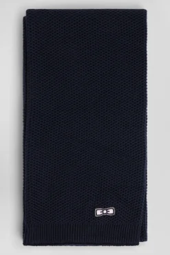 Echarpe unie en coton bleu marine broderie nœud papillon