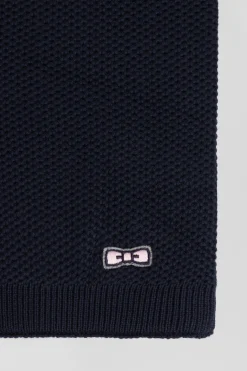 Echarpe unie en coton bleu marine broderie nœud papillon