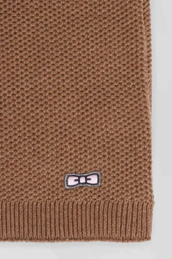 Echarpe unie en coton noisette broderie nœud papillon