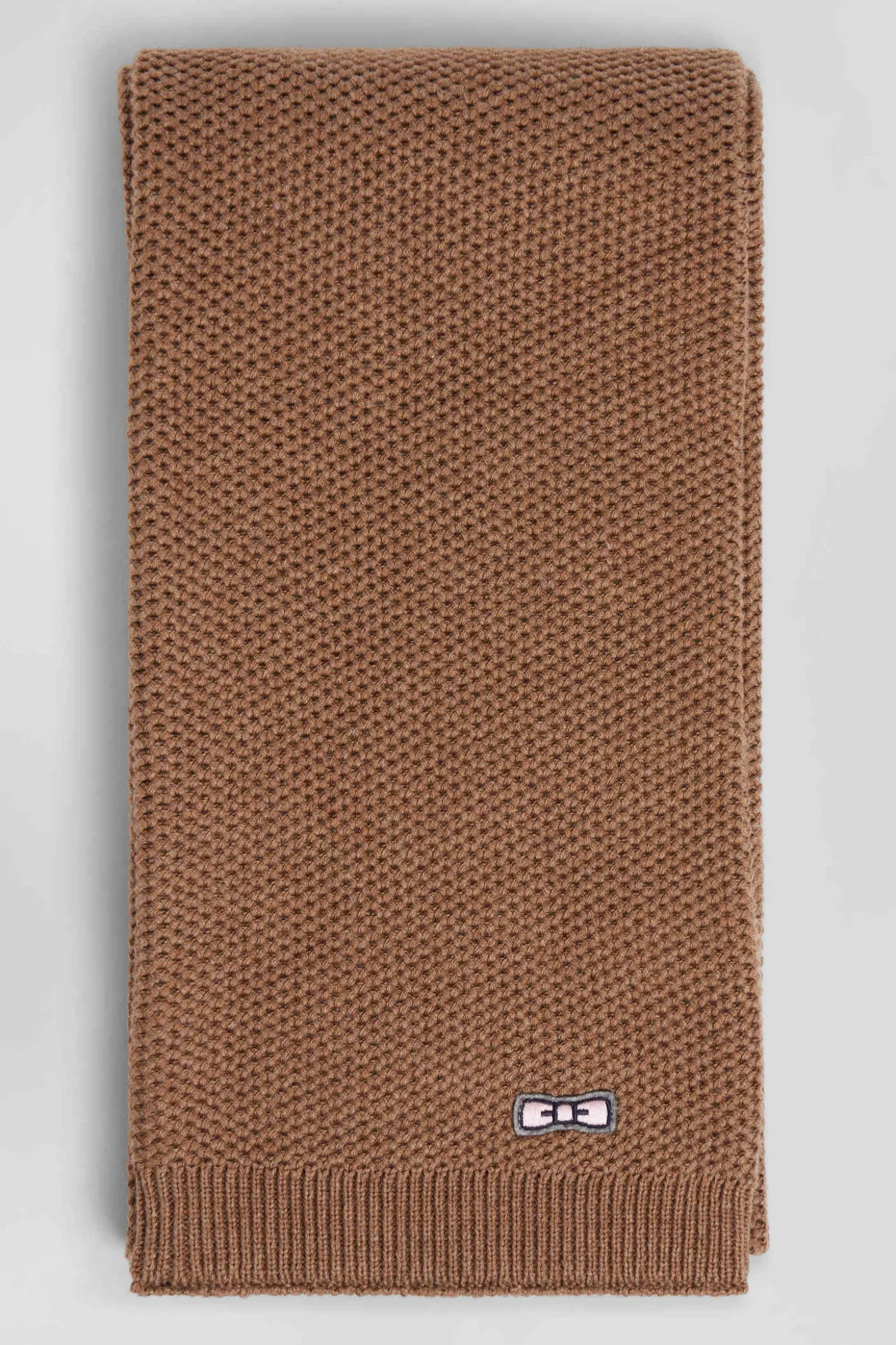 Echarpe unie en coton noisette broderie nœud papillon