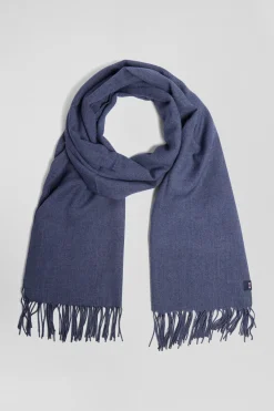 Echarpe unie frangée bleue