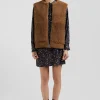Gilet sans manches zippé en peau retournée camel coupe Relaxed