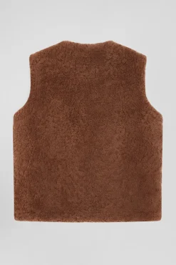 Gilet sans manches zippé en peau retournée camel coupe Relaxed