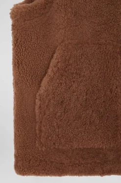 Gilet sans manches zippé en peau retournée camel coupe Relaxed