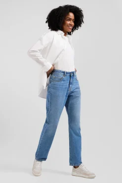Jean 5 poches en coton bleu coupe Regular