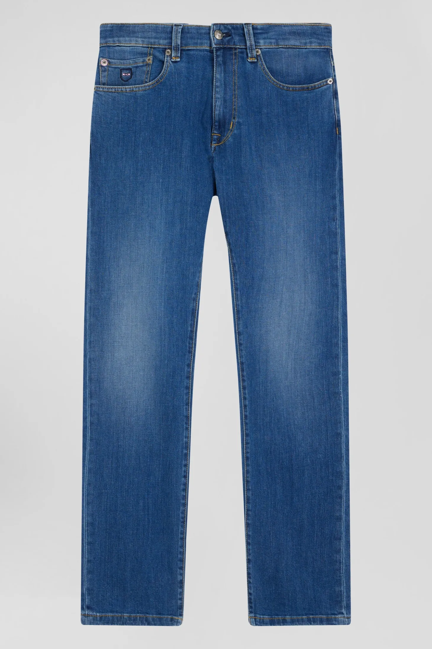 Jean en coton denim stretch brut coupe Regular double délavage stone wash