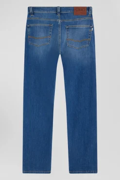Jean en coton denim stretch brut coupe Regular double délavage stone wash