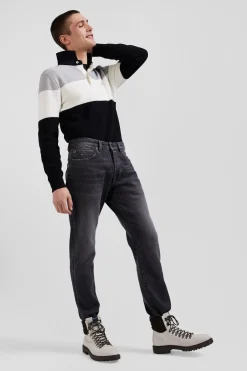 Jean en coton denim stretch mélangé gris coupe Regular