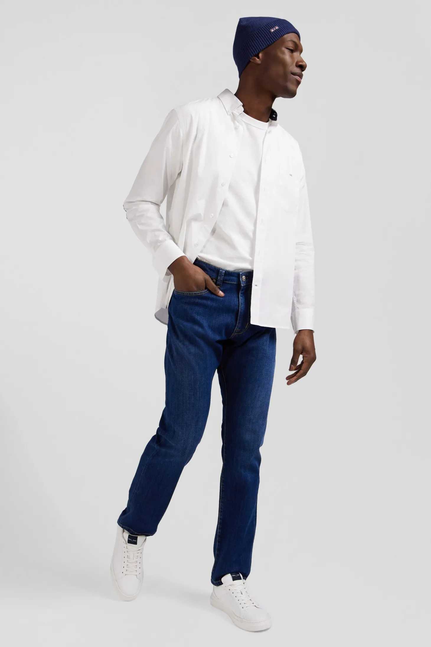 Jean en coton denim stretch brut coupe Regular délavage stone wash