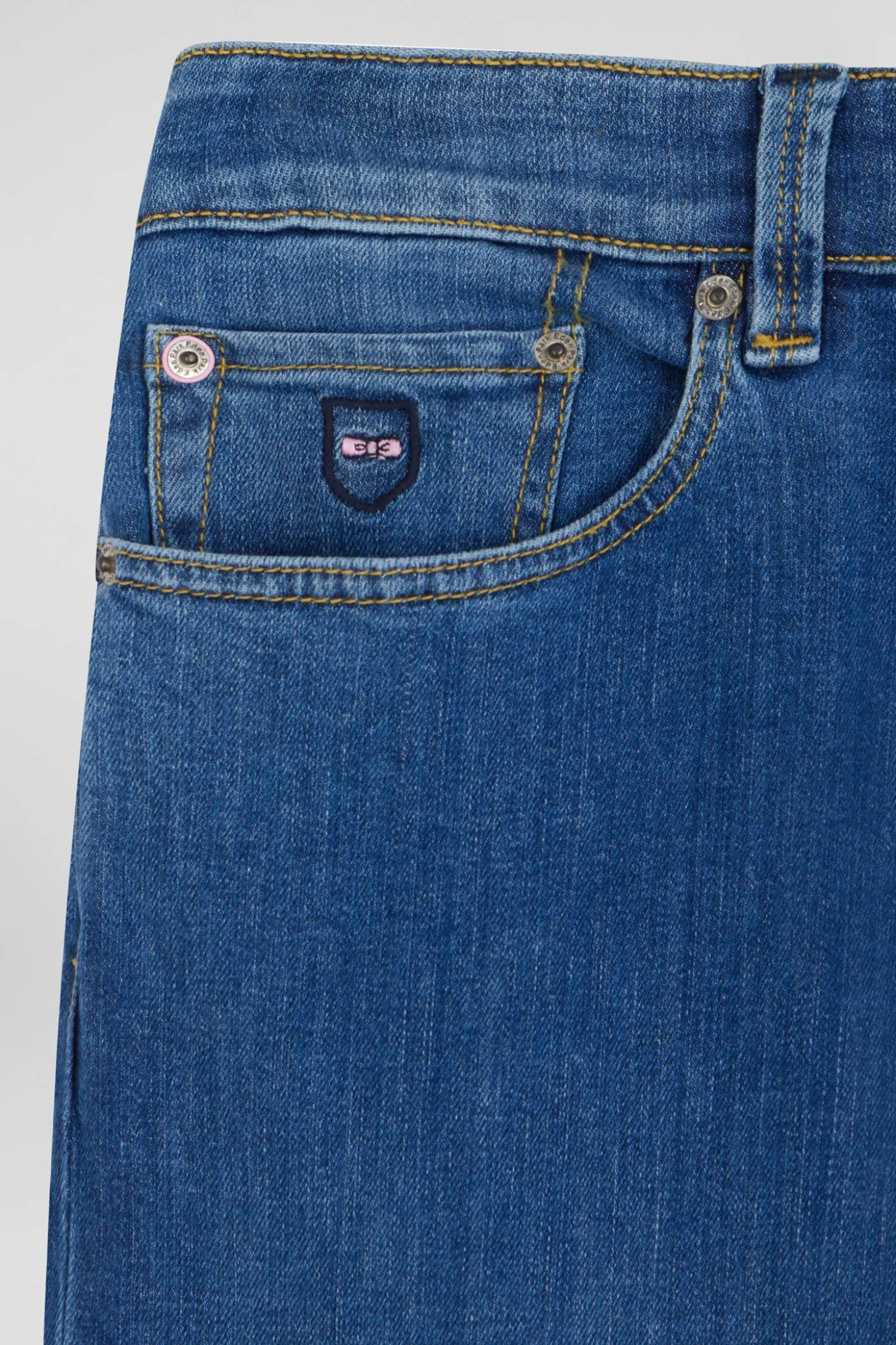 Jean en coton denim stretch brut coupe Regular double délavage stone wash
