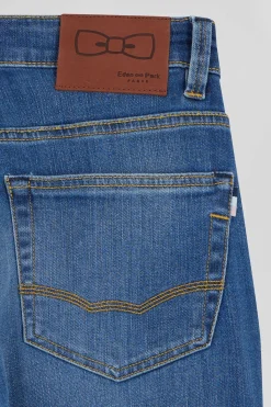 Jean en coton denim stretch brut coupe Regular double délavage stone wash