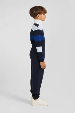Jogging en molleton coton gratté bleu marine coupe Regular
