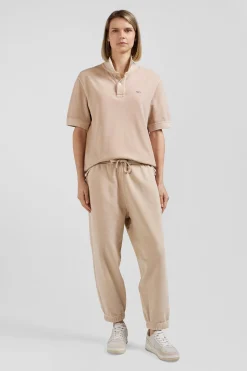 Jogging unisexe en molleton coton beige surteint coupe Relaxed