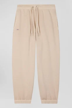 Jogging unisexe en molleton coton beige surteint coupe Relaxed