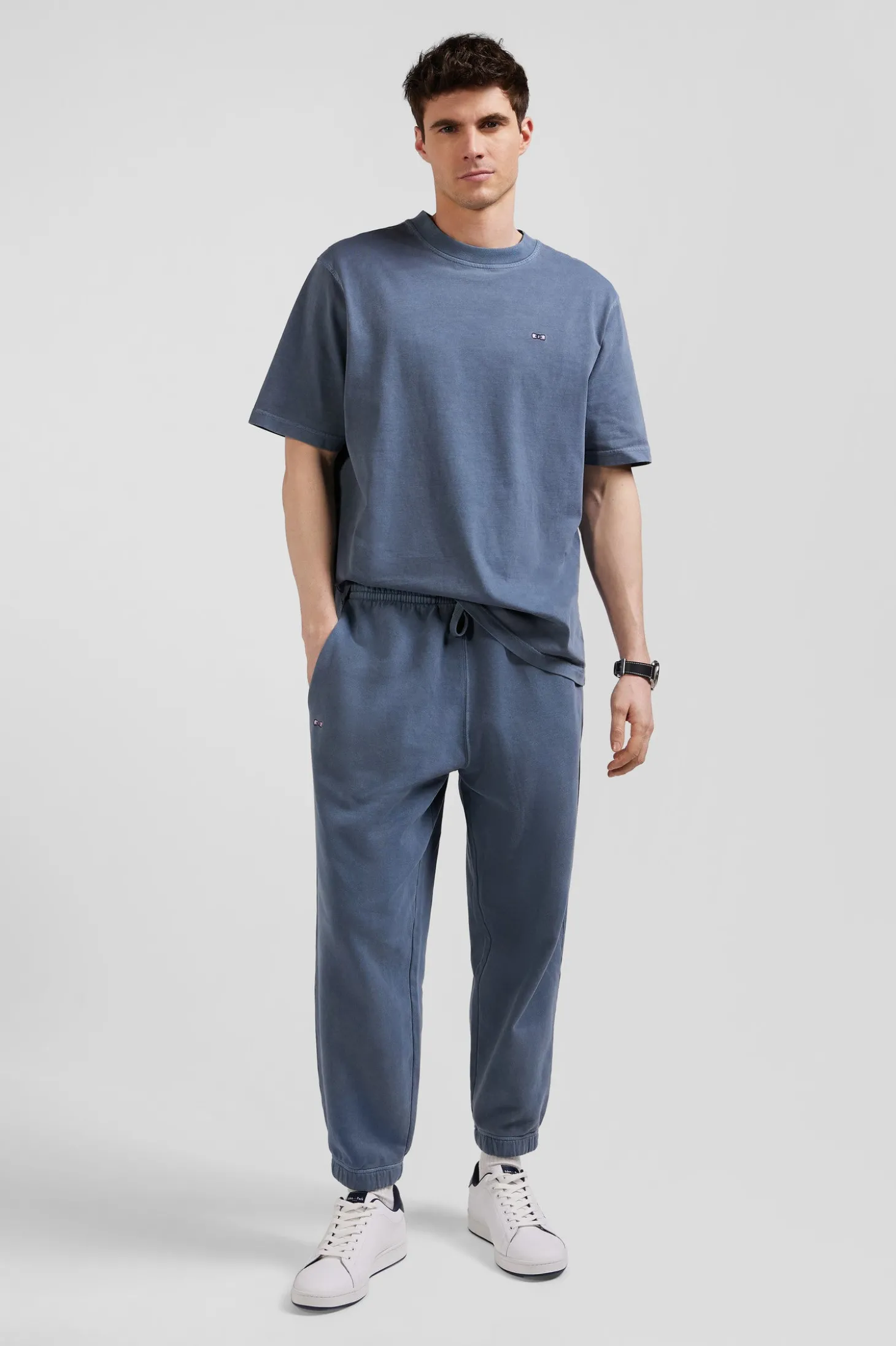 Jogging unisexe en molleton coton gris surteint coupe Relaxed