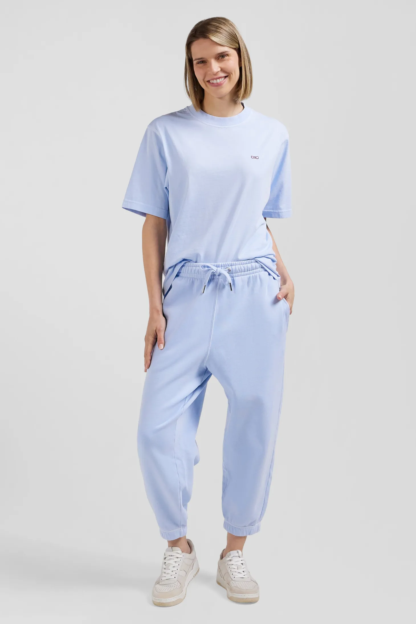 Jogging unisexe en molleton coton ciel surteint coupe Relaxed