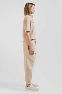 Jogging unisexe en molleton coton beige surteint coupe Relaxed