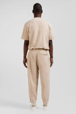 Jogging unisexe en molleton coton beige surteint coupe Relaxed