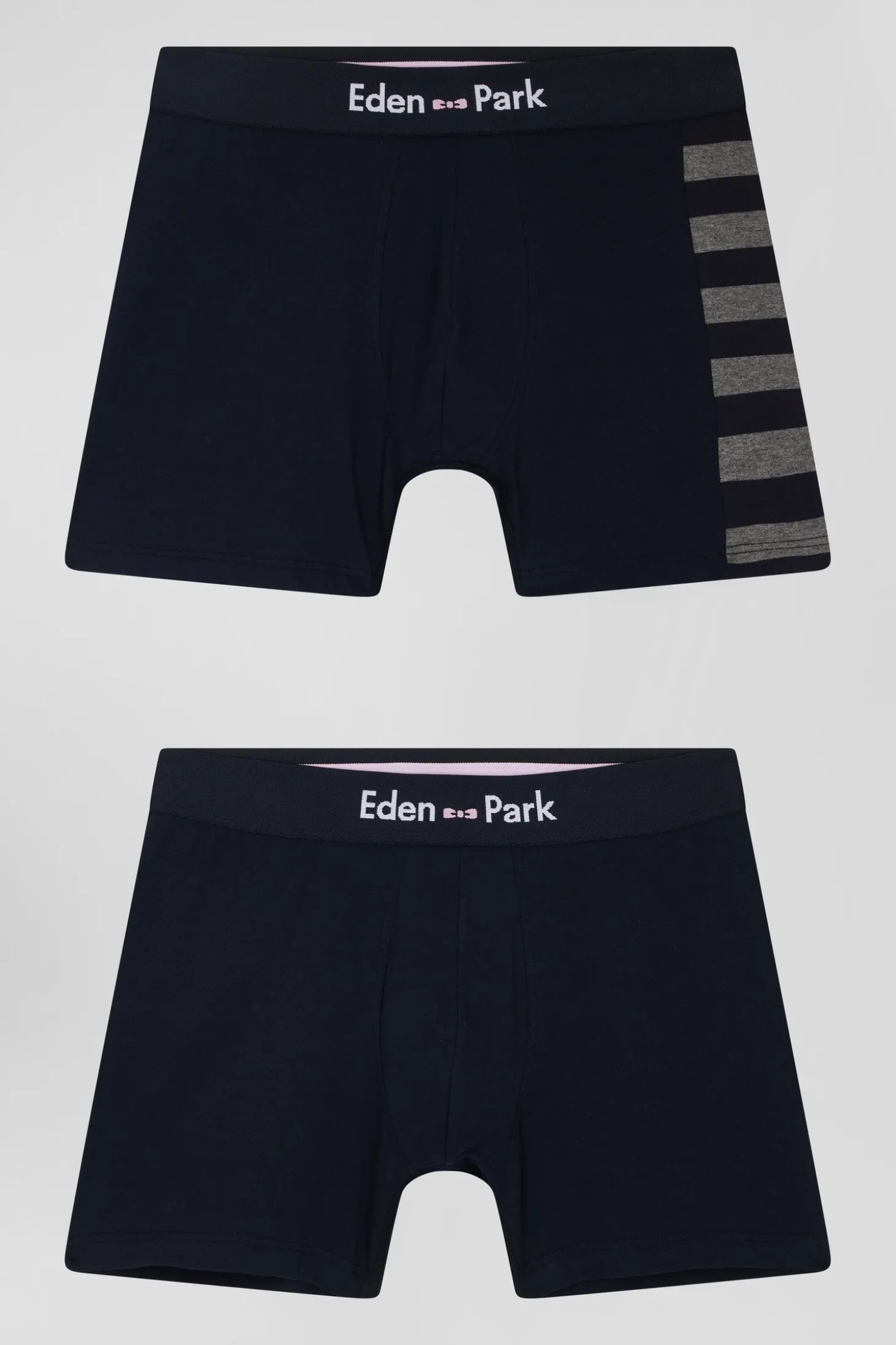Lot de 2 boxers bleu marine détails cerclés gris en coton stretch