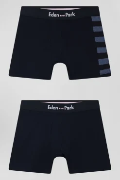 Lot de 2 boxers bleu marine détails cerclés bleus en coton stretch