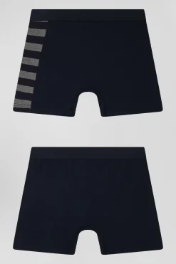 Lot de 2 boxers bleu marine détails cerclés gris en coton stretch