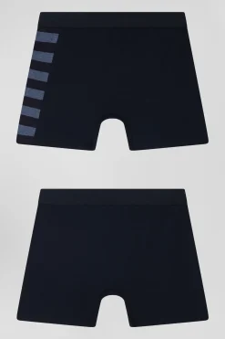 Lot de 2 boxers bleu marine détails cerclés bleus en coton stretch