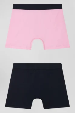 Lot de 2 boxers bleu marine et rose en coton stretch