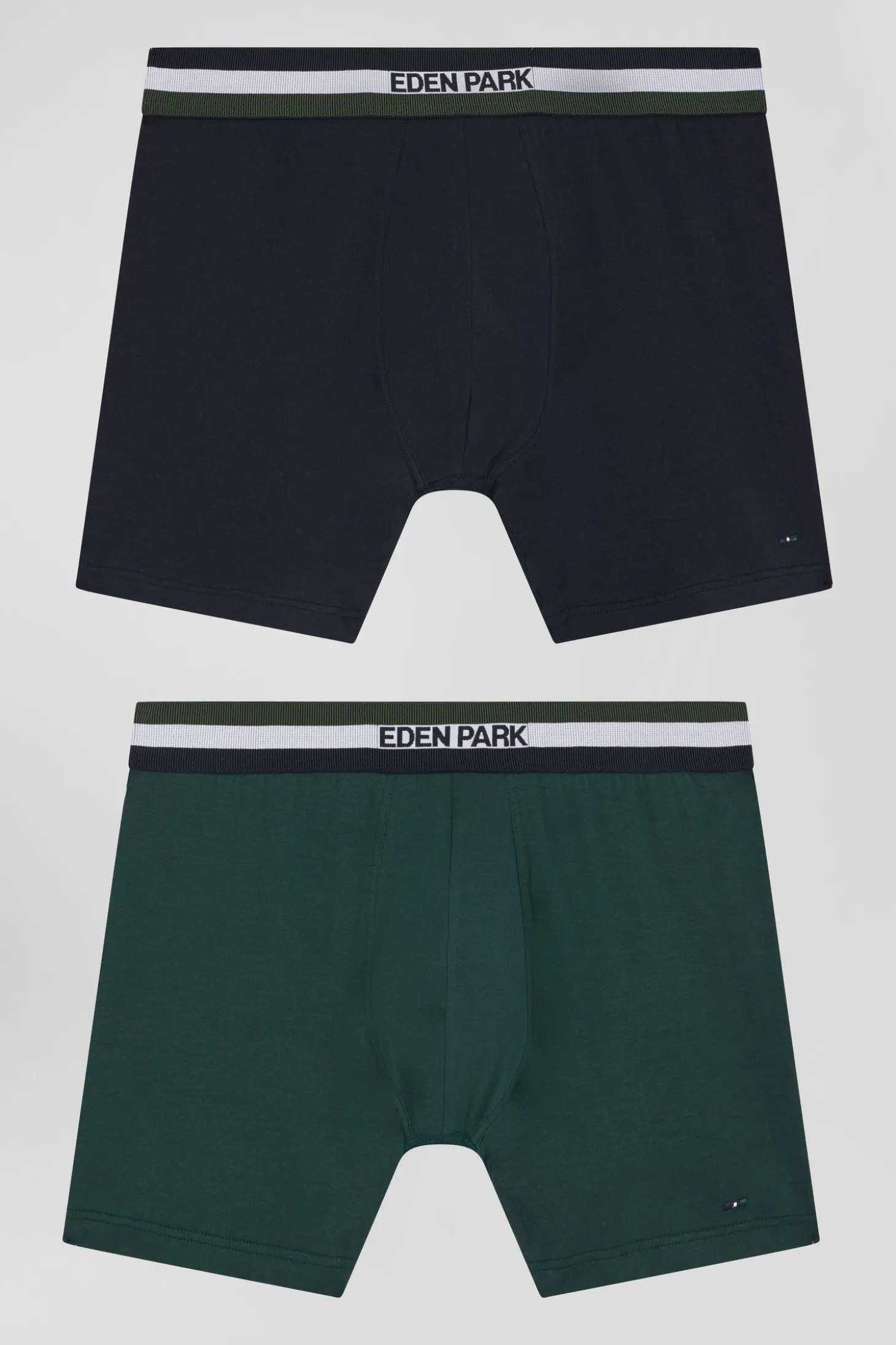 Lot de 2 boxers en coton stretch élastique tricolore vert