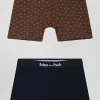 Lot de 2 boxers en coton stretch uni et micro-motifs marron