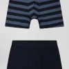 Lot de 2 boxers en coton stretch uni et cerclé bleu foncé