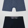 Lot de 2 boxers en coton stretch uni et micro-motifs bleu foncé