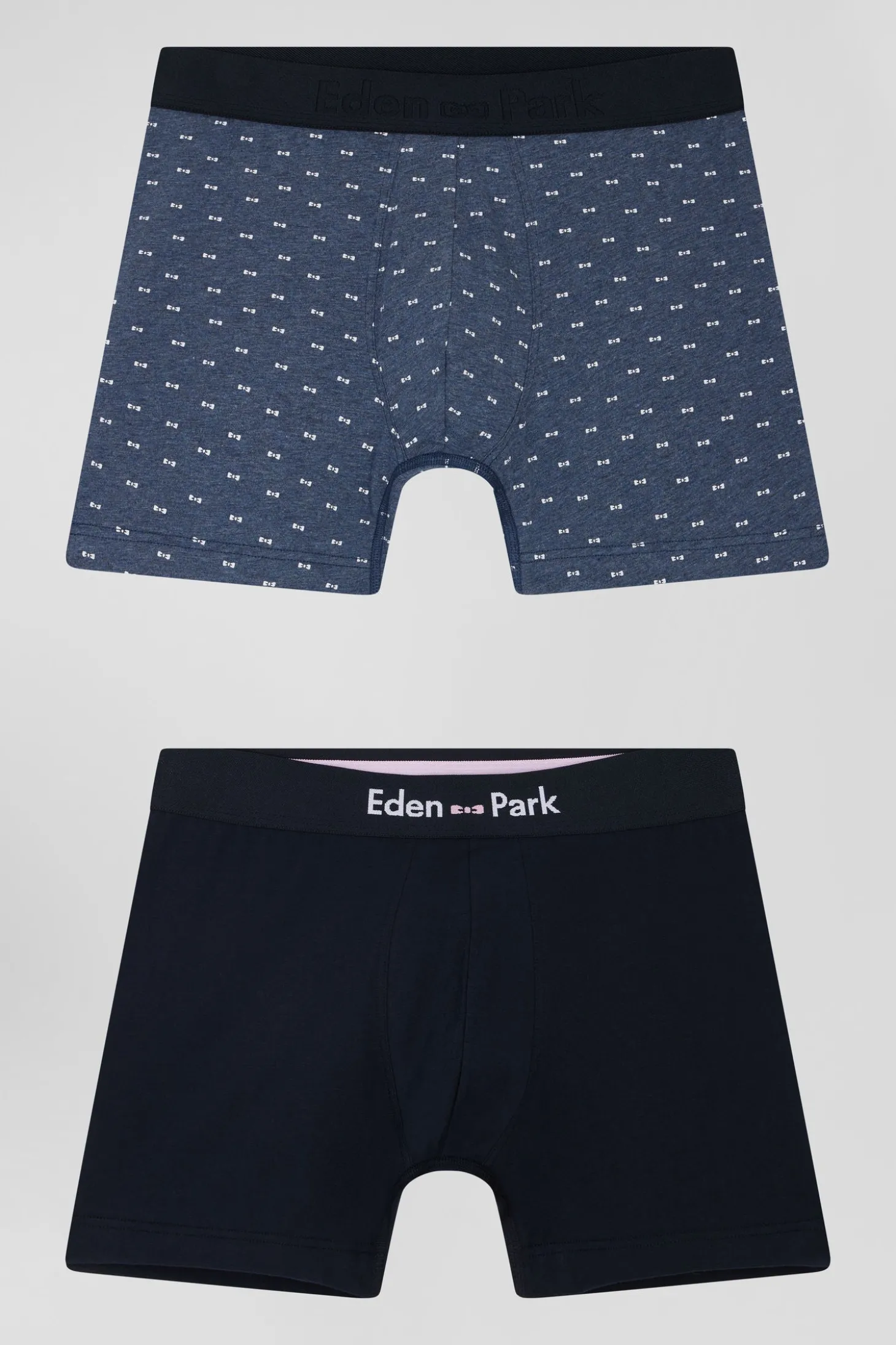 Lot de 2 boxers en coton stretch uni et micro-motifs bleu foncé