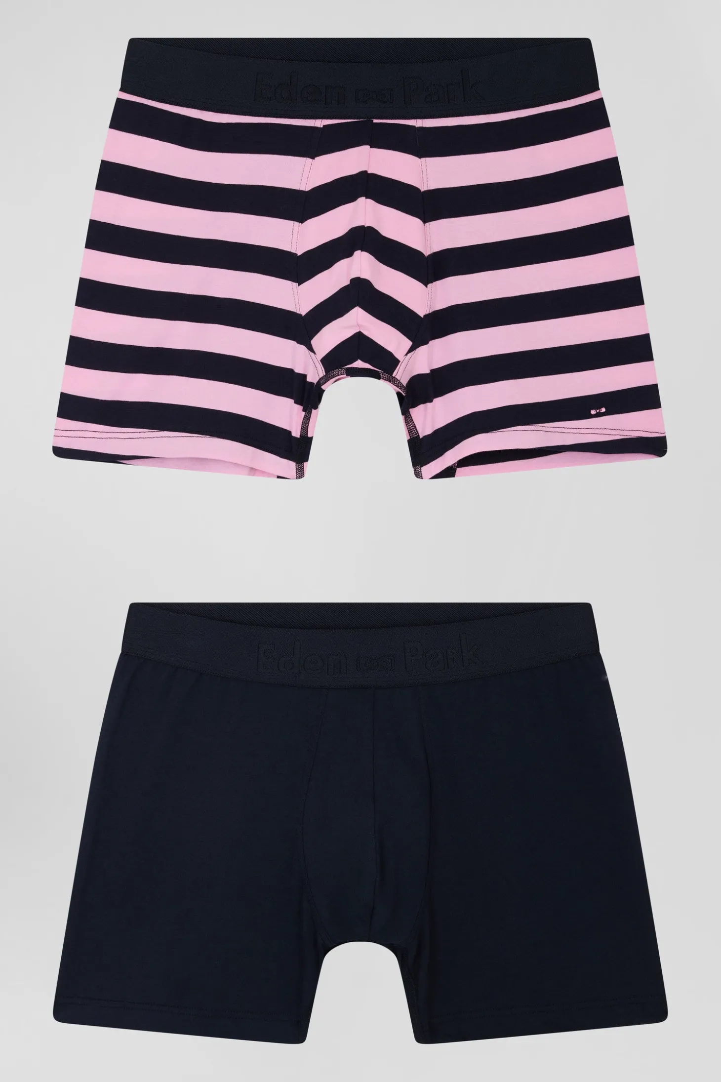 Lot de 2 boxers en coton stretch uni et cerclé rose
