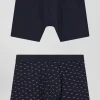 Lot de 2 boxers en coton stretch uni et micro-motifs bleu marine