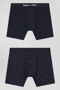 Lot de 2 boxers en coton stretch uni et micro-motifs bleu marine