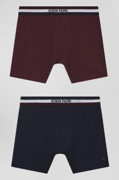 Lot de 2 boxers en coton stretch élastique tricolore bordeaux