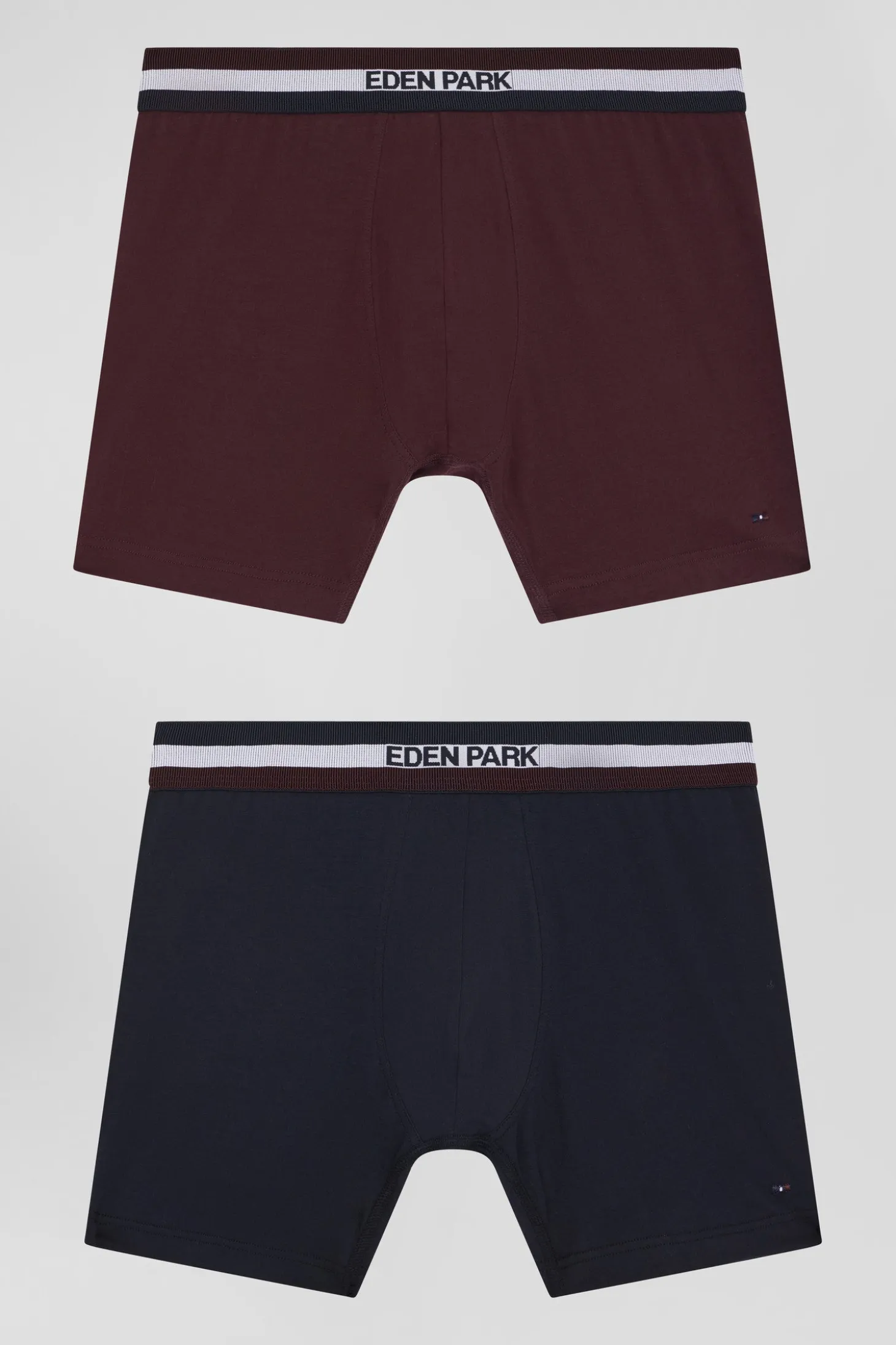 Lot de 2 boxers en coton stretch élastique tricolore bordeaux