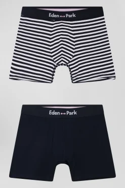 Lot de 2 boxers en coton stretch blanc et rayé