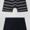 Lot de 2 boxers en coton stretch uni et cerclé gris anthracite