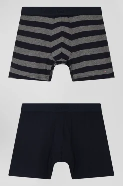 Lot de 2 boxers en coton stretch uni et cerclé gris anthracite