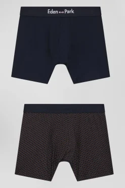 Lot de 2 boxers en coton stretch micro-motifs graphiques marron