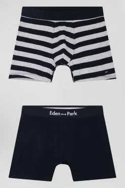 Lot de 2 boxers en coton stretch uni et cerclé gris