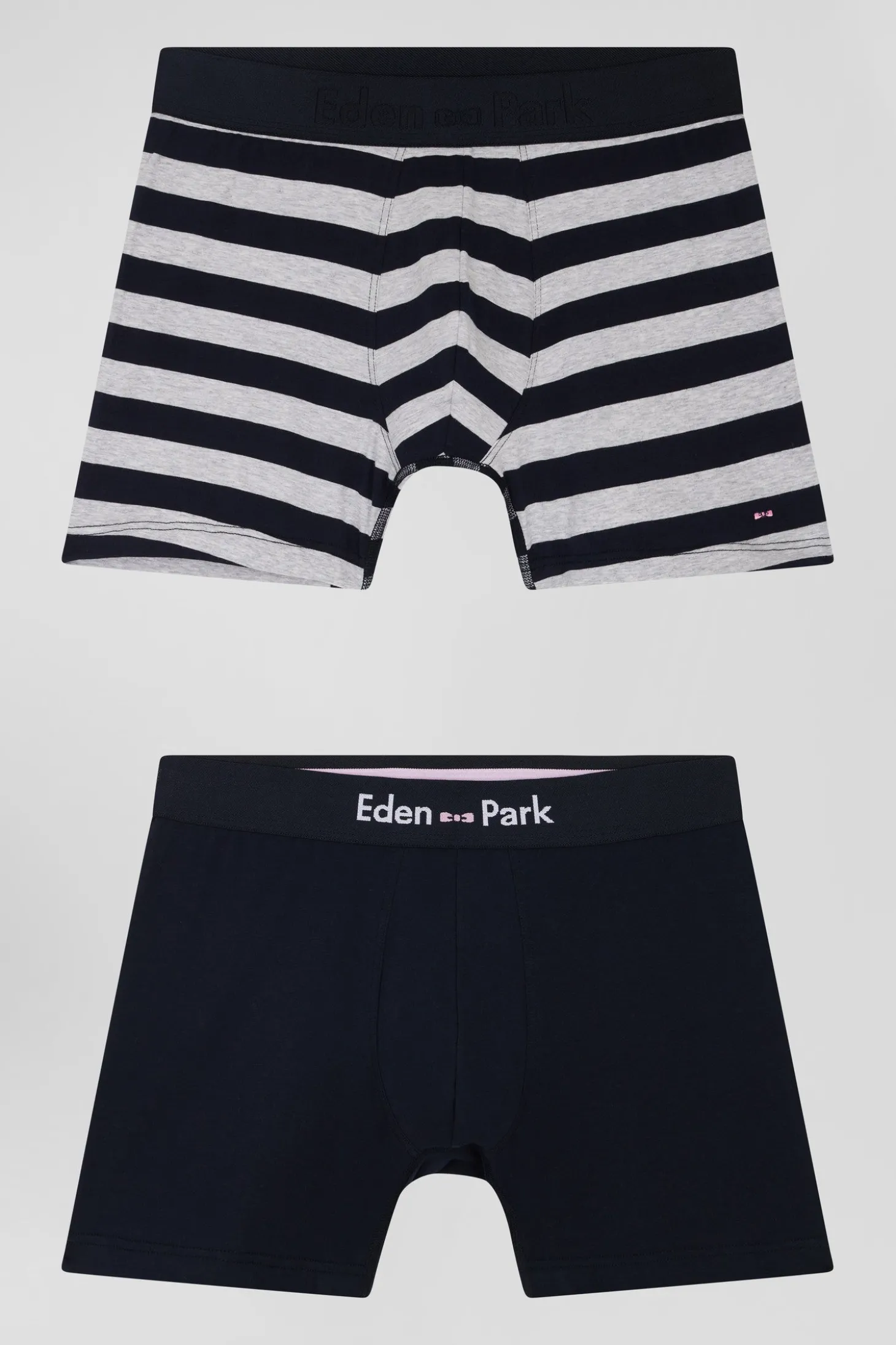 Lot de 2 boxers en coton stretch uni et cerclé gris