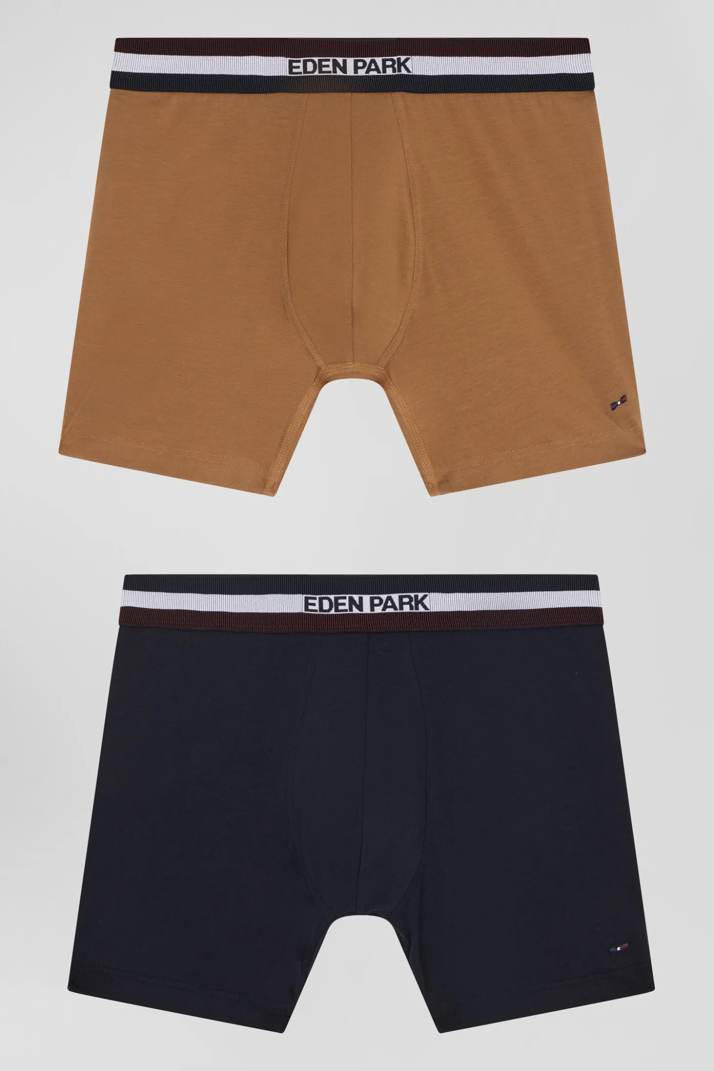 Lot de 2 boxers en coton stretch élastique tricolore camel