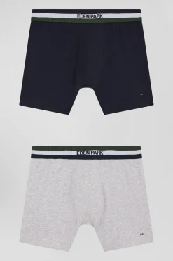 Lot de 2 boxers en coton stretch élastique tricolore gris