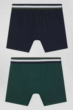Lot de 2 boxers en coton stretch élastique tricolore vert