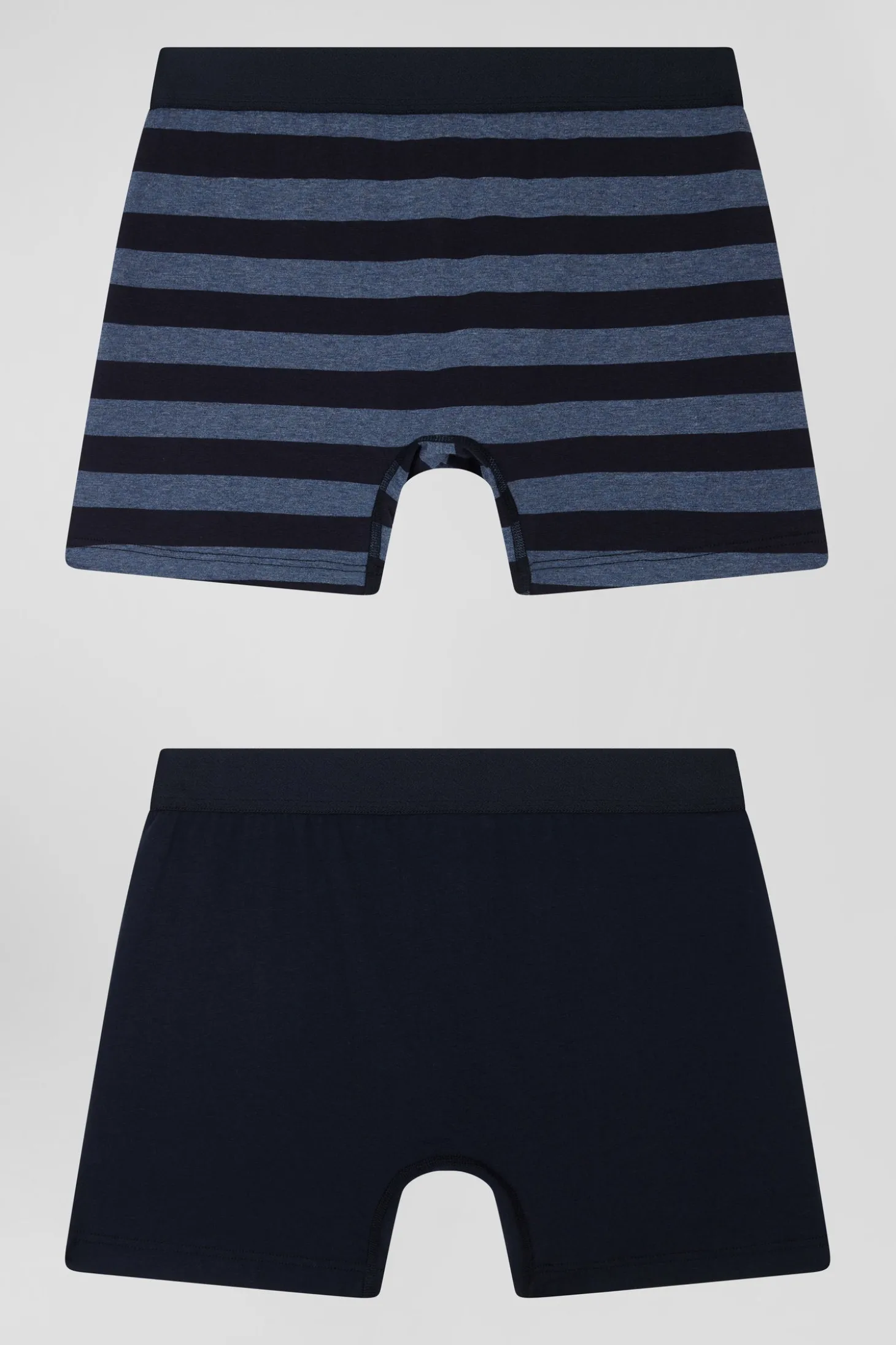 Lot de 2 boxers en coton stretch uni et cerclé bleu foncé