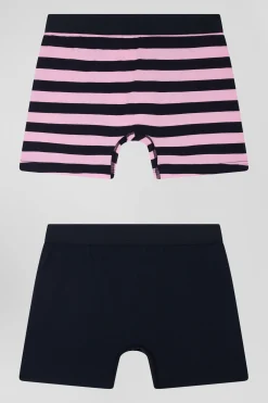 Lot de 2 boxers en coton stretch uni et cerclé rose