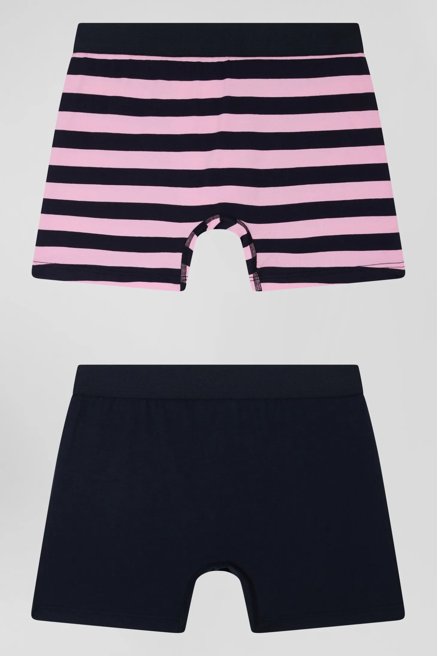 Lot de 2 boxers en coton stretch uni et cerclé rose