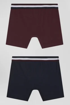 Lot de 2 boxers en coton stretch élastique tricolore bordeaux